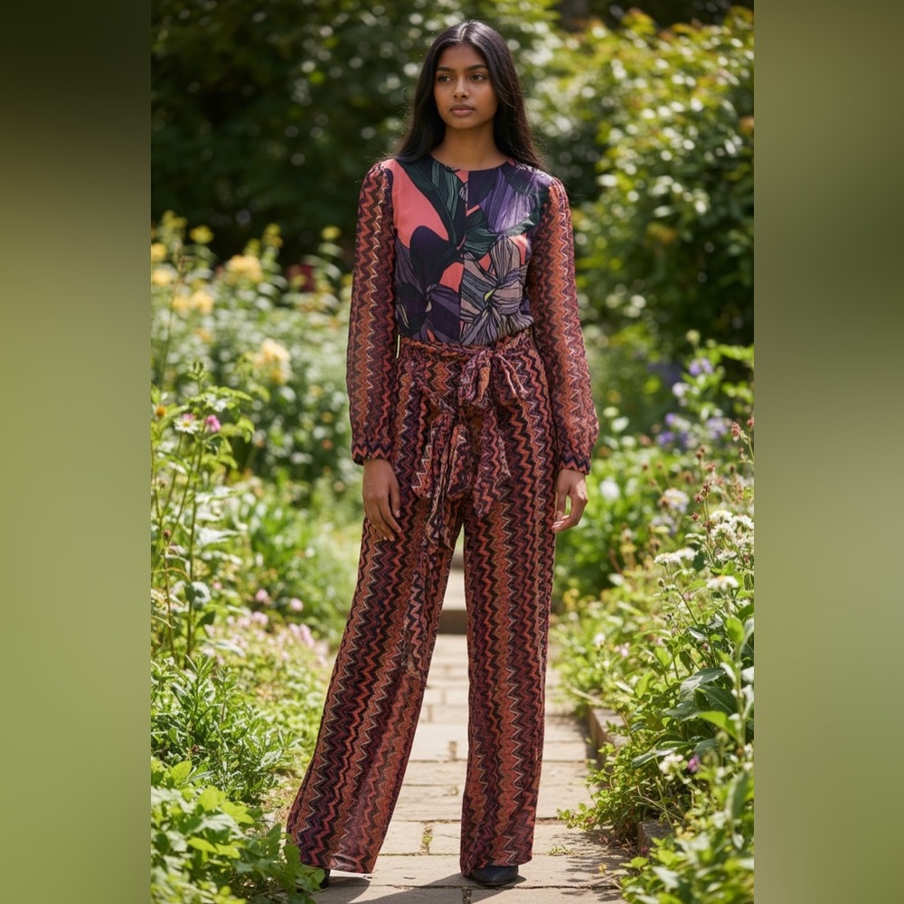Bl^nk London Anthropologie Zigzag Jumpsuit - Red‎ and Black - S